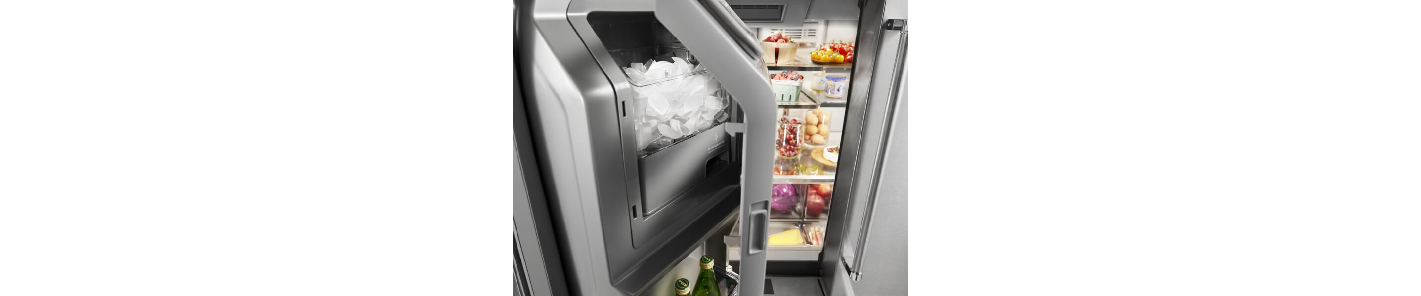 Close-up of in-door ice compartment in a KitchenAid® refrigerator