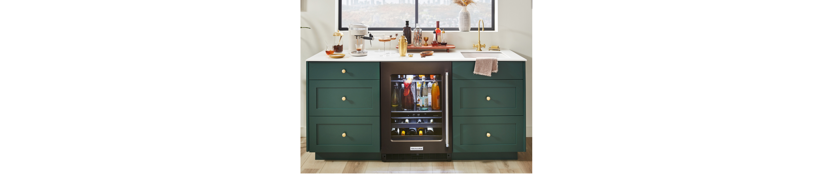 Wet bar with KitchenAid® beverage center