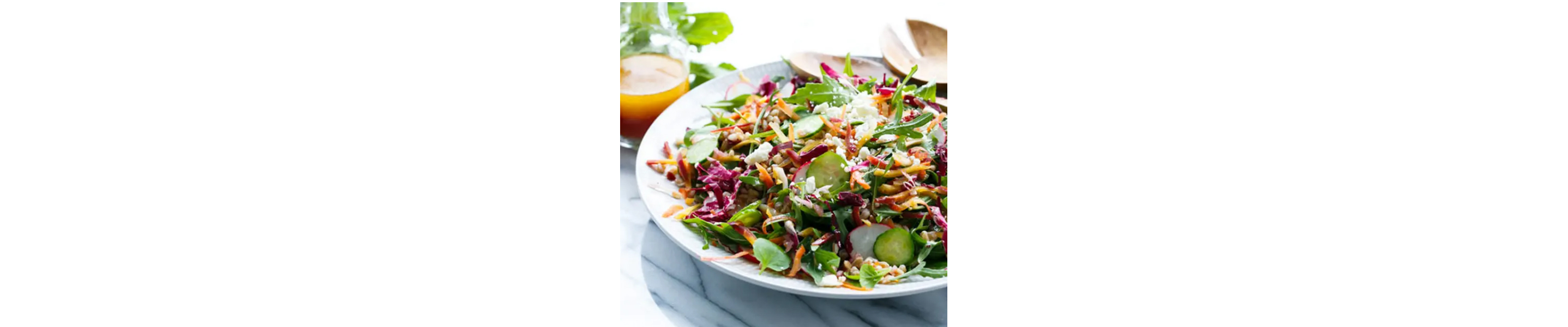 Farro rainbow salad made with fresh vegetables.