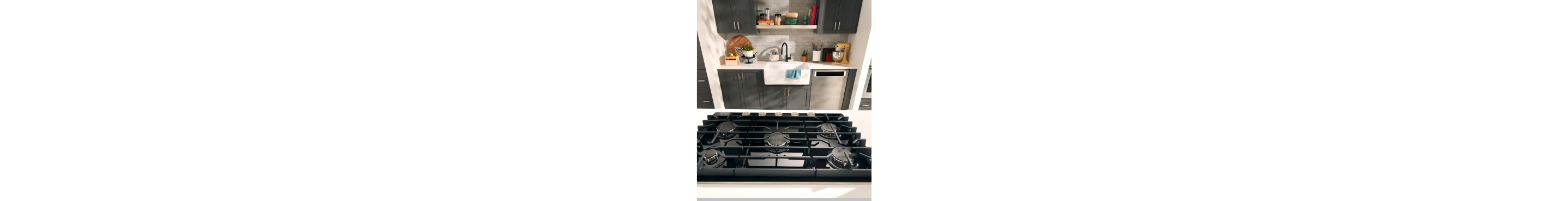 A galley kitchen with a gas cooktop