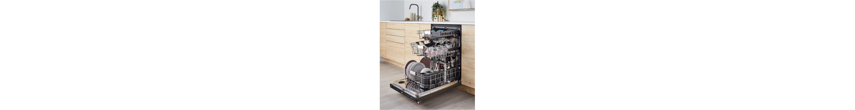 An open dishwasher with dishes inside