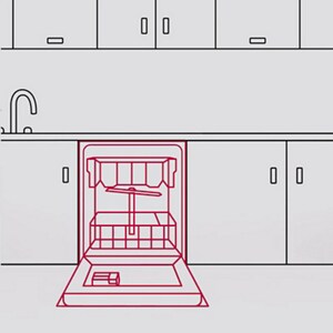 An icon of an open dishwasher