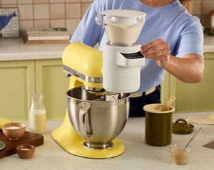 Kitchenaid white and gold appliances top