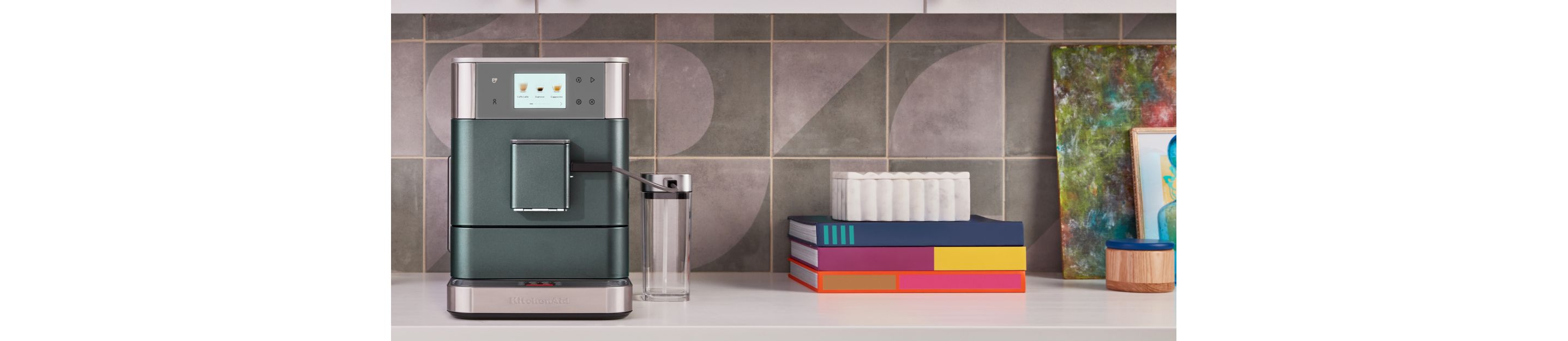 KitchenAid® Fully Automatic Espresso Machine in a colorful kitchen