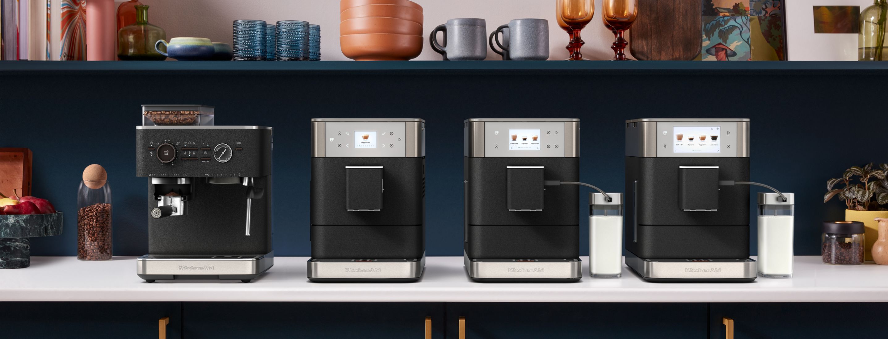 KitchenAid® Espresso Makers on a white countertop