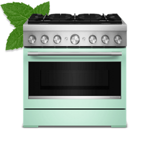 A KitchenAid® commercial range in Spearmint