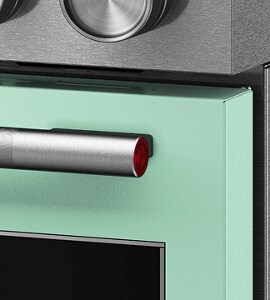 A closeup of a handle on a KitchenAid® range