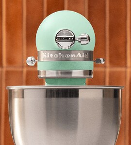 A closeup of a KitchenAid® stand mixer
