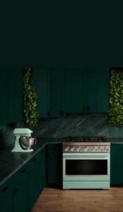 A KitchenAid® range in a kitchen with a KitchenAid® stand mixer