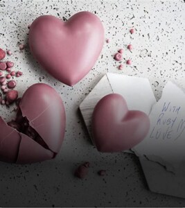 Candied hearts on a countertop.