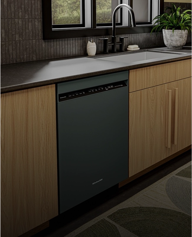 A KitchenAid® dishwasher in Juniper.