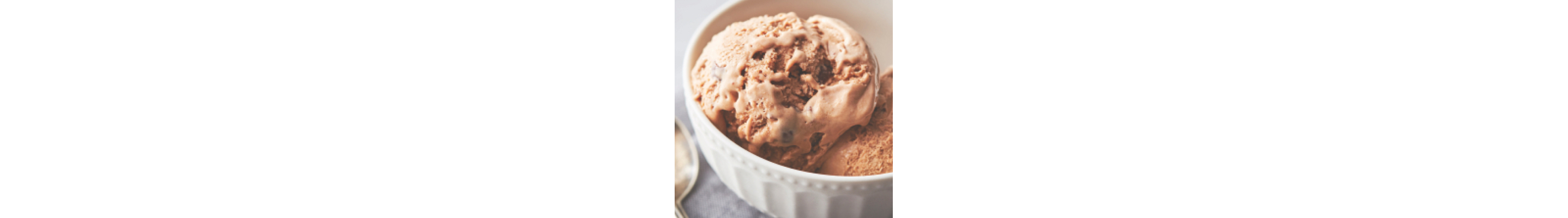 Homemade chocolate ice cream in a white bowl with an antique spoon