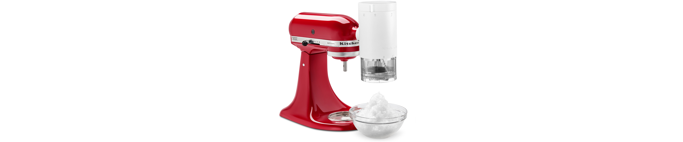  KitchenAid® stand mixer with Shave Ice Attachment creating shave ice 