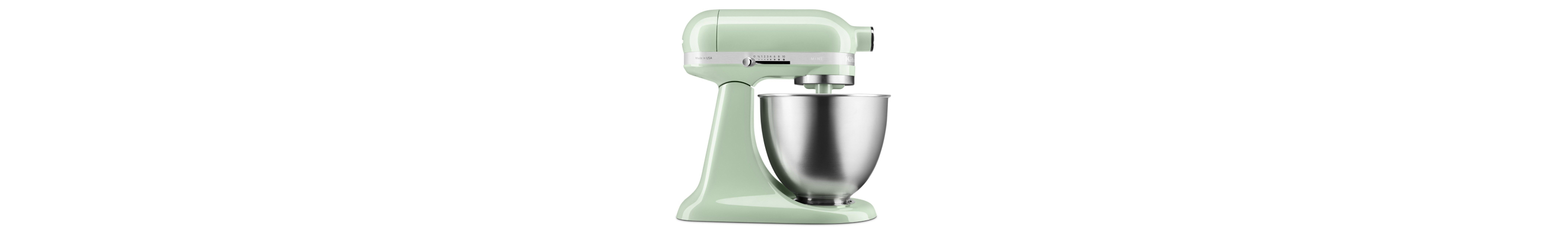 Side profile of light green mini stand mixer