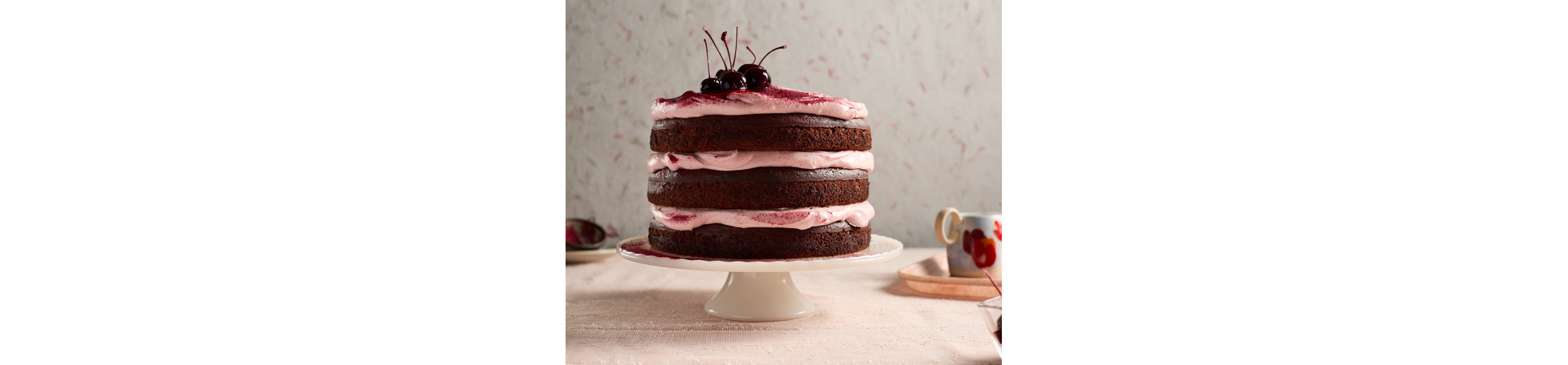 Chocolate layer cake with beet tinted frosting
