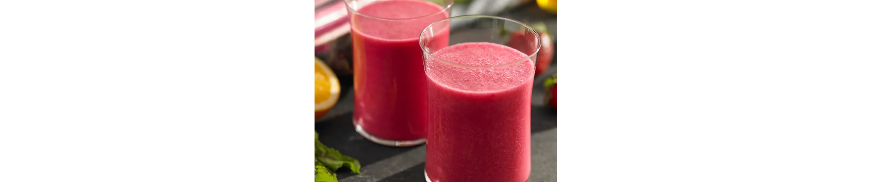 Beetroot smoothies in clear glasses