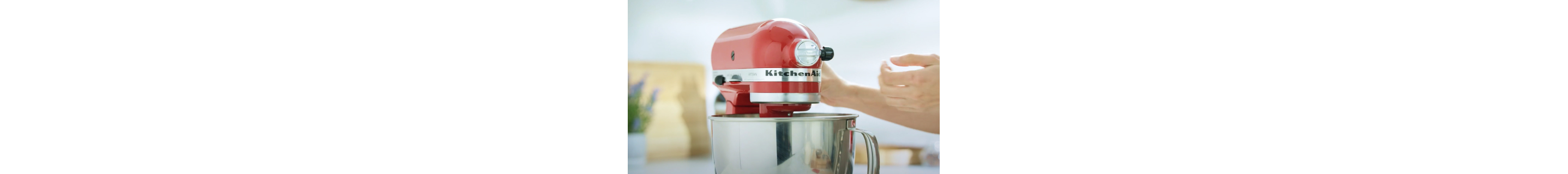 A red KitchenAid® stand mixer.