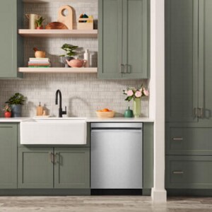 Dishwasher in a green kitchen