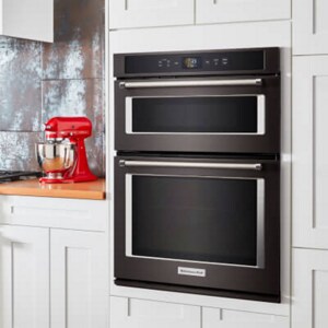 Combination wall oven in a white kitchen
