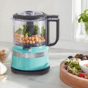 Food processor filled with chickpeas