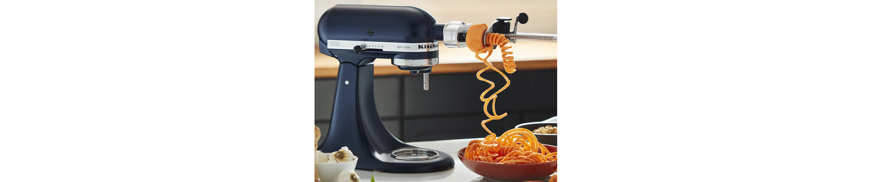 KitchenAid® stand mixer spiralizing winter squash