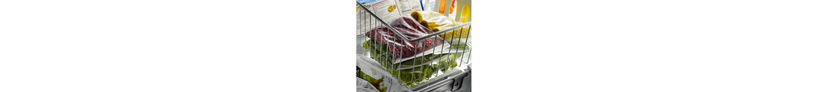 Leftovers in freezer bags inside a freezer bin
