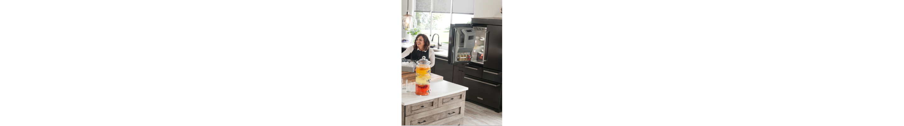 Open Black French door refrigerator in a modern kitchen