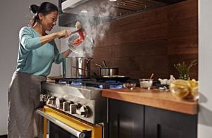 Gas cooking range shop with electric oven