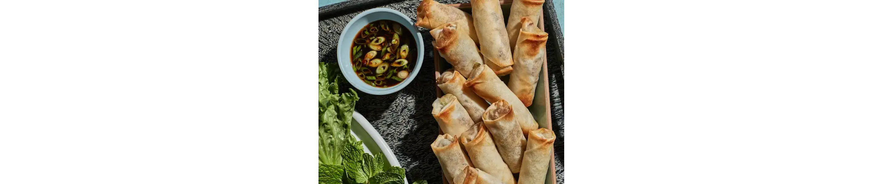 Air fried spring rolls with dipping sauce