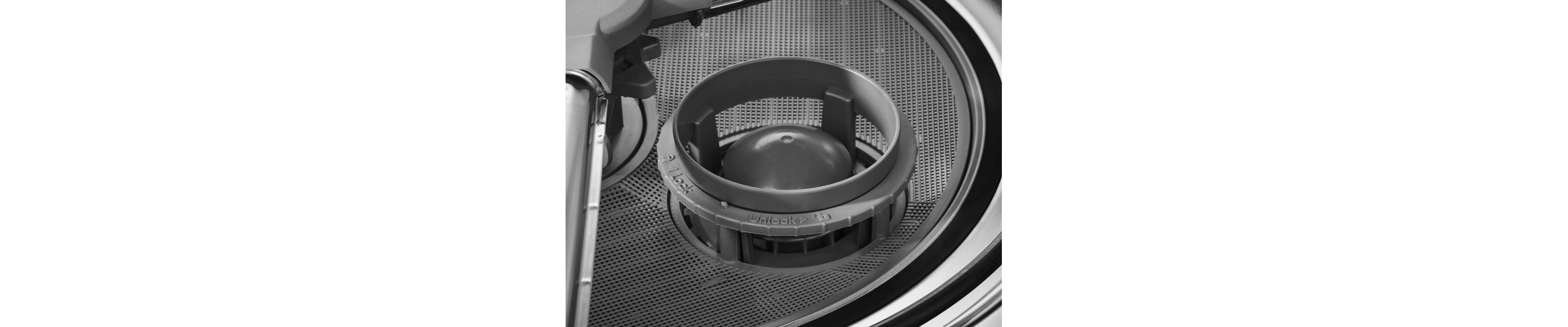 The filtration system of a KitchenAid® dishwasher.