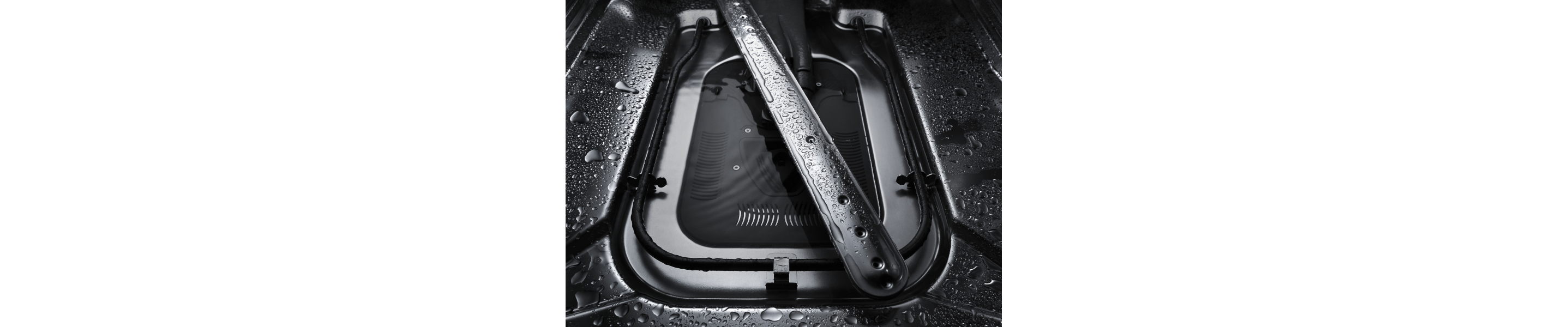 The bottom of the interior of a KitchenAid® dishwasher.