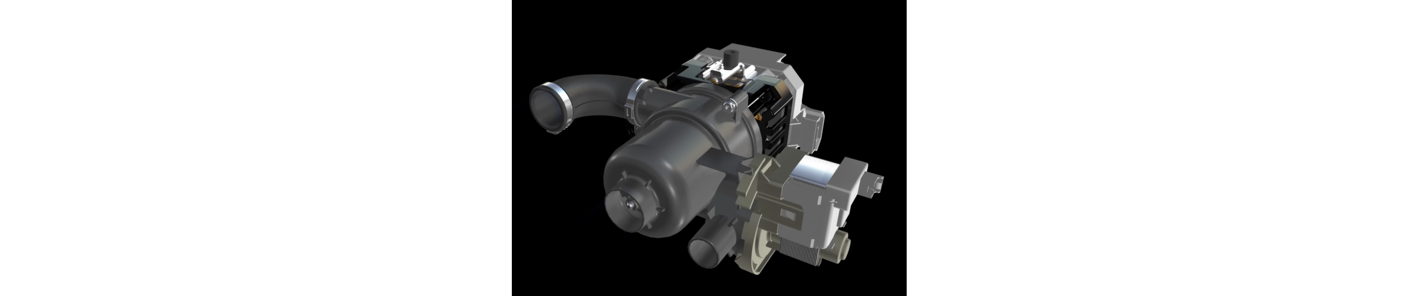 The circulation pump and motor of a KitchenAid® dishwasher.