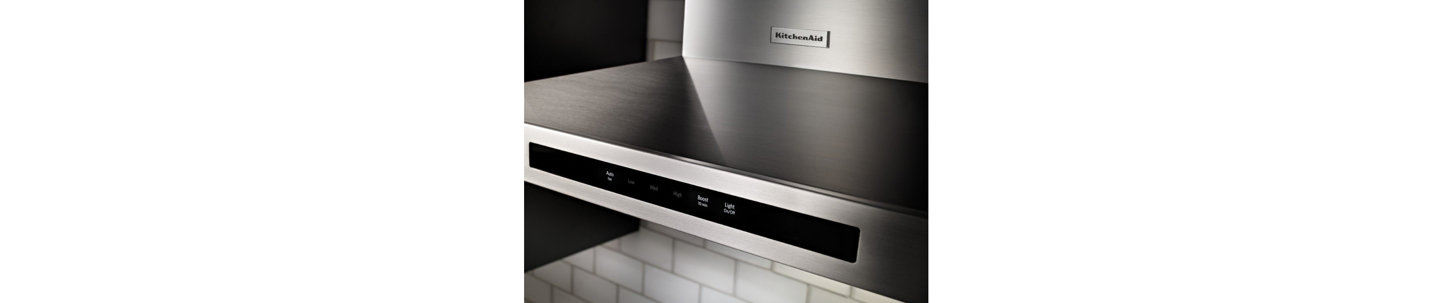Close-up of KitchenAid® range hood control panel
