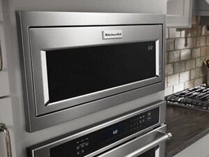 Built-in microwave installed above a wall oven