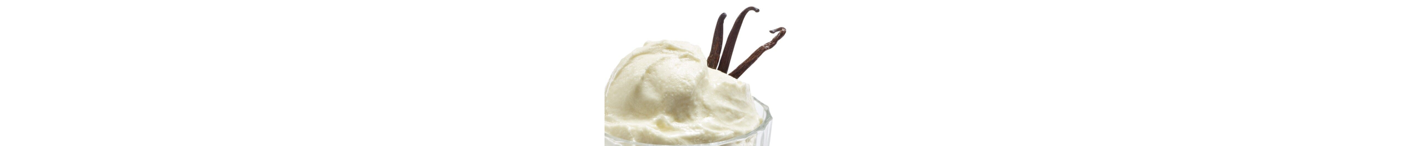 Vanilla ice cream with three vanilla bean pods