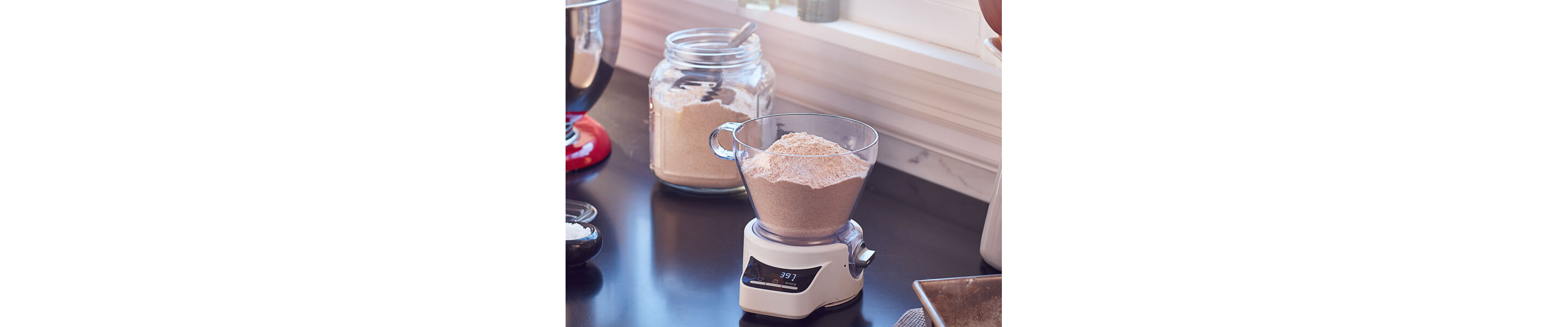 Hot chocolate mix in a food scale
