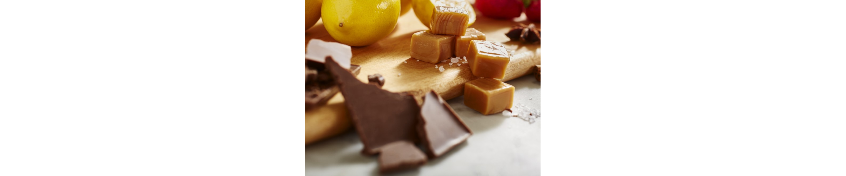 Pieces of chocolate and caramel. 