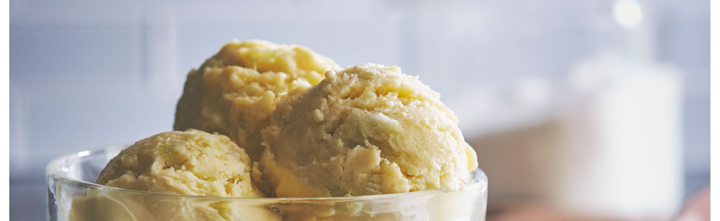 Homemade ice cream in a glass dish