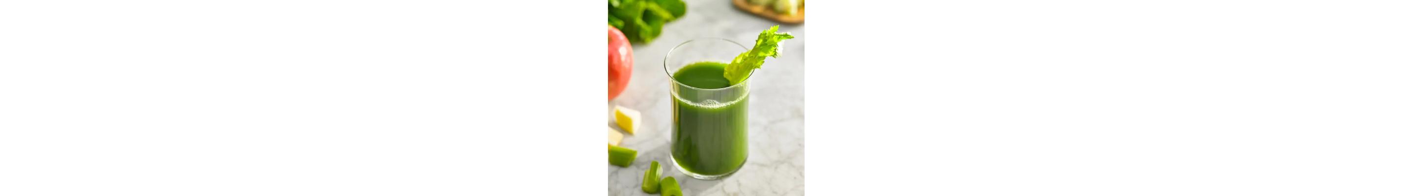 Green juice garnished with a celery stalk 