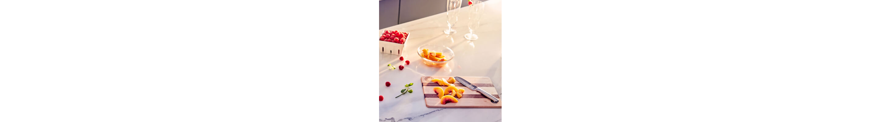 Peach slices on a cutting board