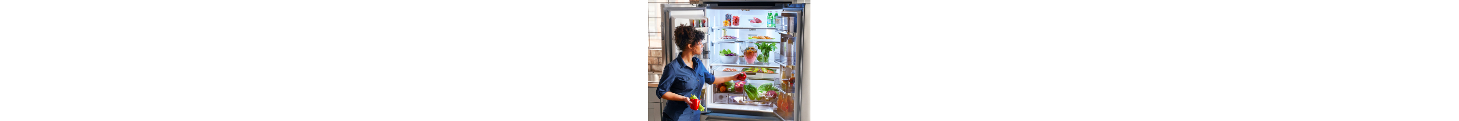 Person placing food inside a French door refrigerator