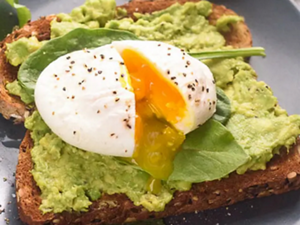 Side-by-side images of poached eggs on toast