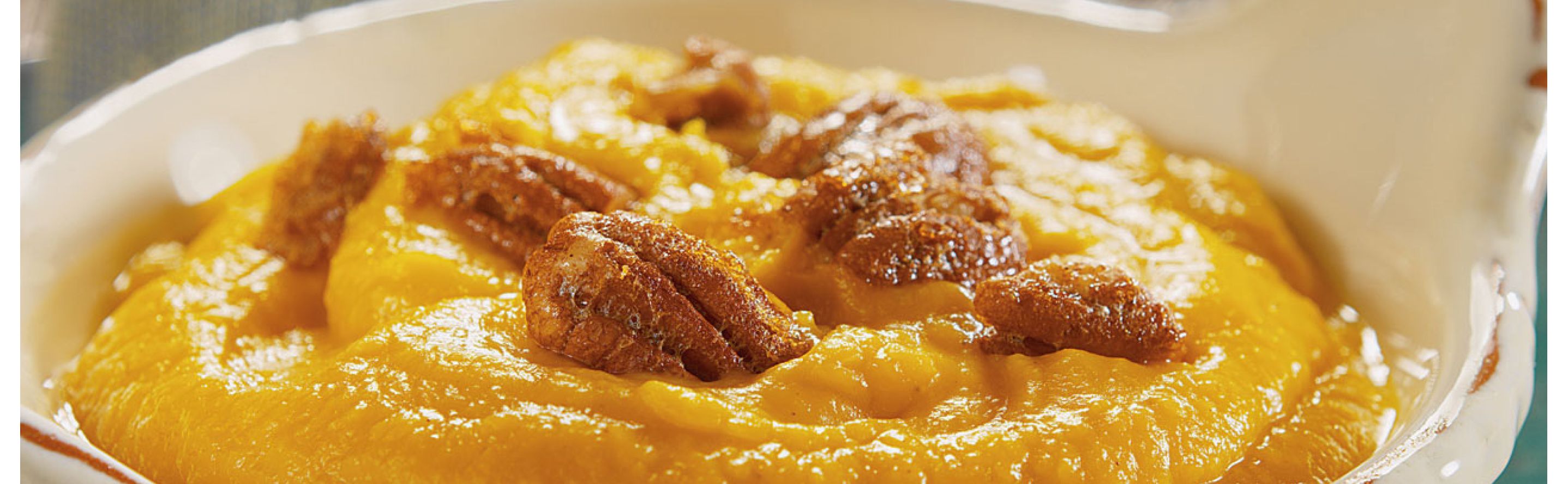 Butternut squash puree topped with candied nuts