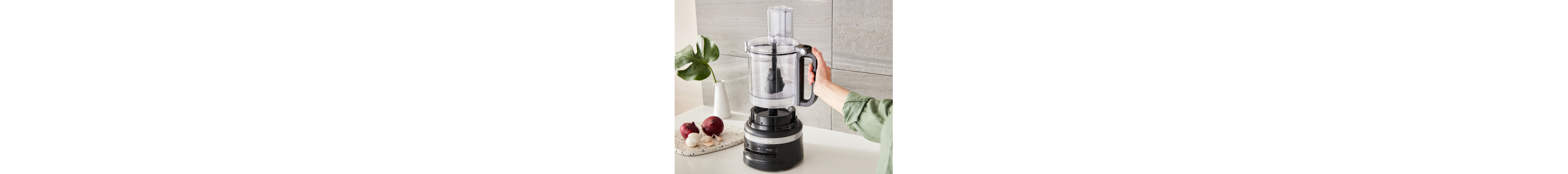 A food processor being set up