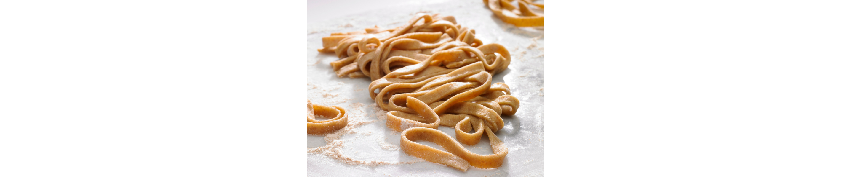 Nest of fresh fettuccine laying in flour