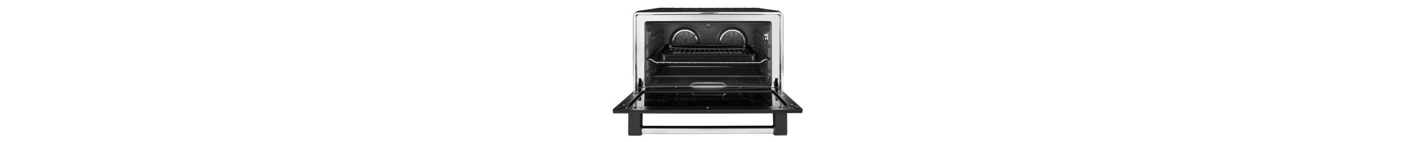 A front-view of a black KitchenAid® countertop oven