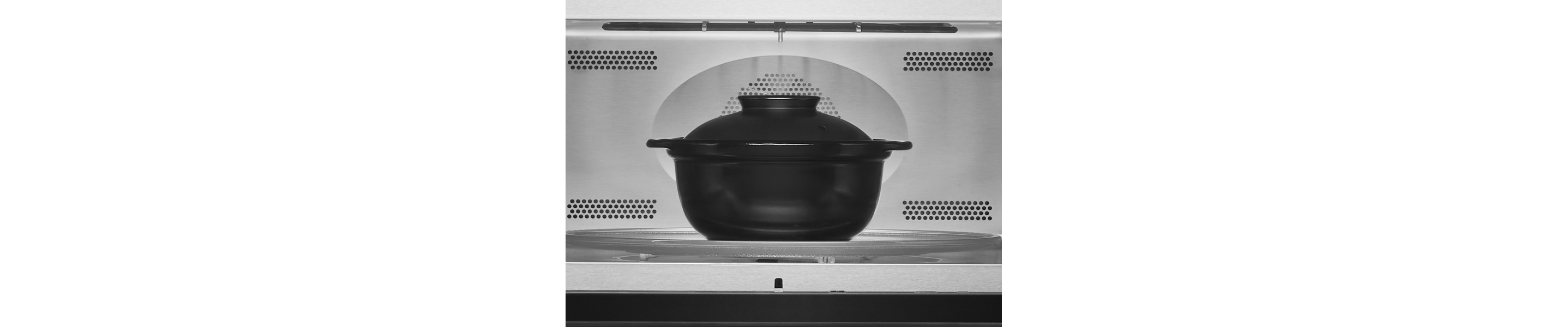 Black dutch oven in the oven