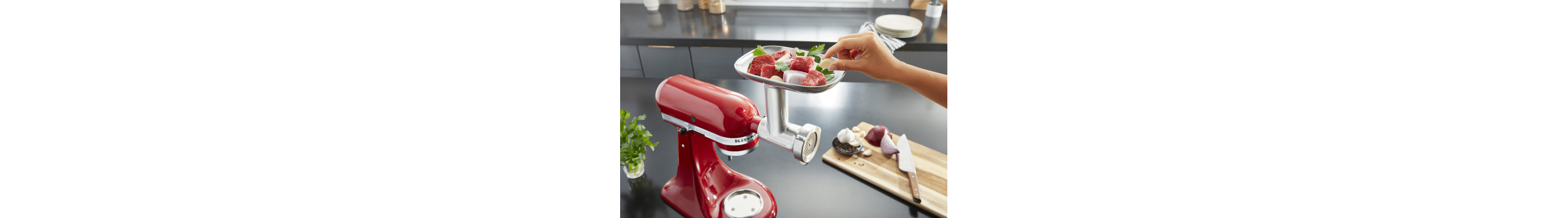 Meat and vegetables in the KitchenAid brand Metal Food Grinder