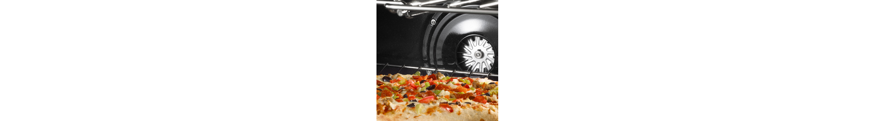 Interior of oven with baking pizza