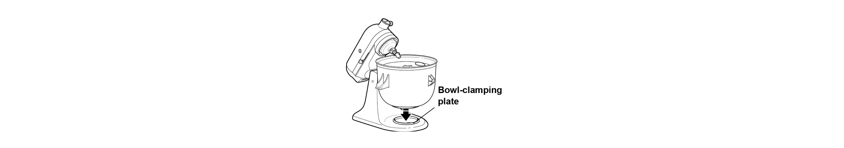 Freeze bowl being lowered onto stand mixer bowl-clamping plate with arrows